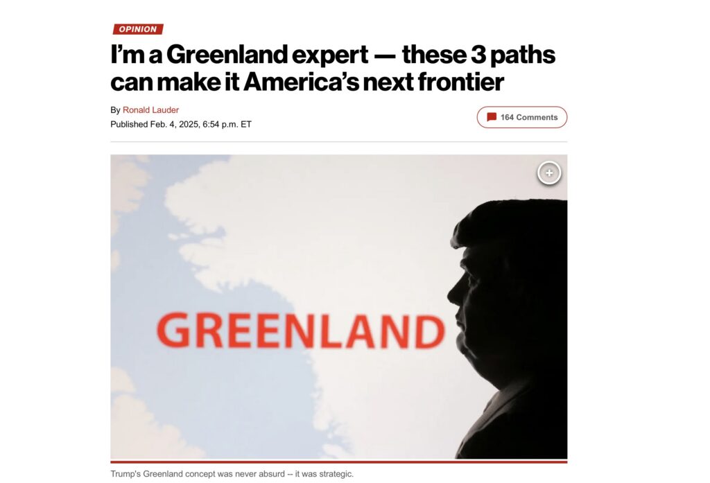 Screenshot von der Webseite der New York Post mit dem Kommentar von Ronald Lauder zu Grönland.